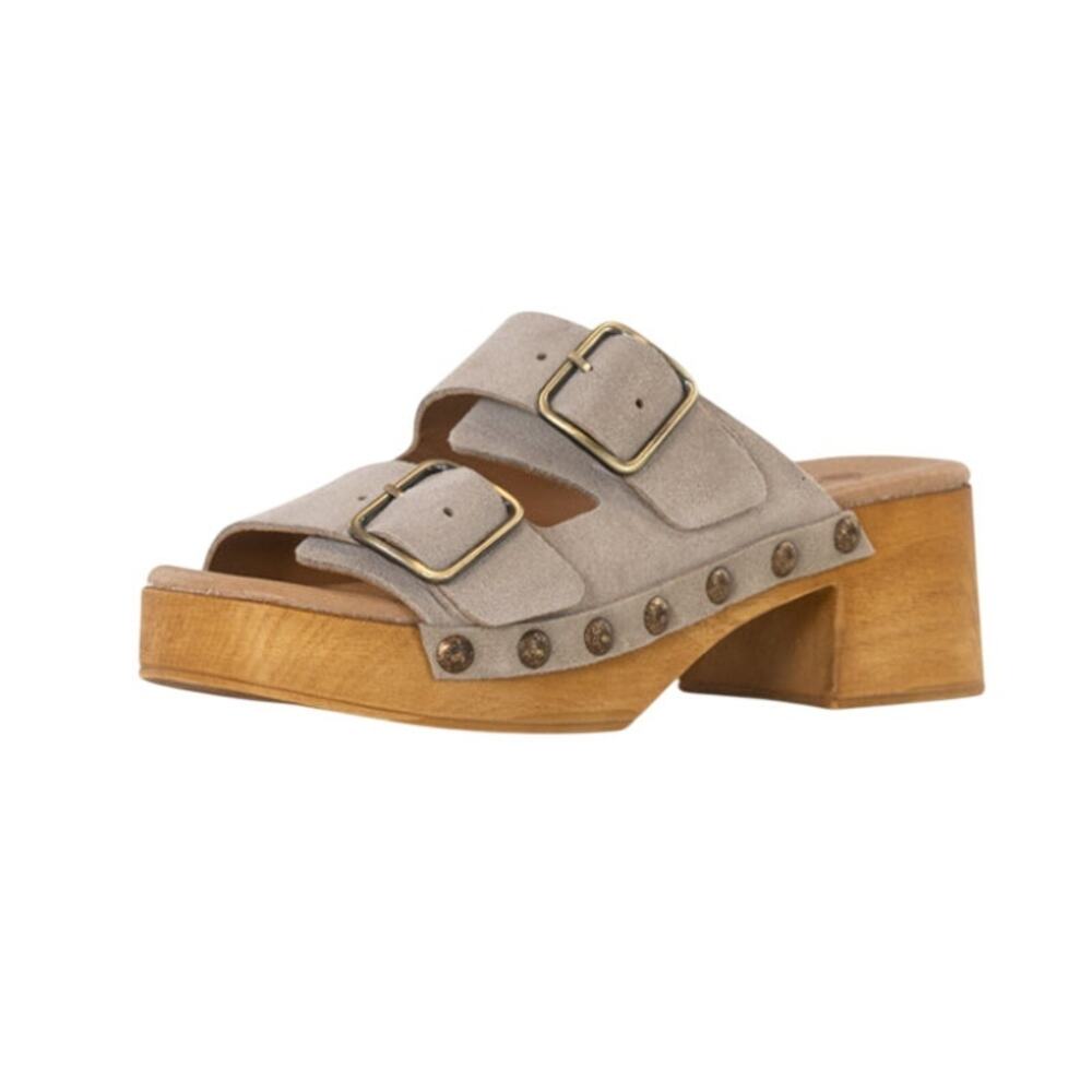 Eric Michael Womens Austin Clogs Sandals EU 38 US 7-7.5 Beige Grey Suede NWOB